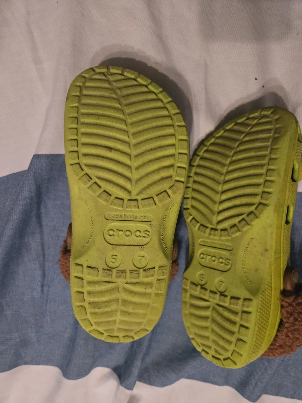 Dreamworks Neon Green Kids Slip-On Clogs with Brown Fleece Strap